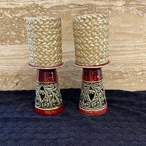 Elegant Red and Cream Candle Holders